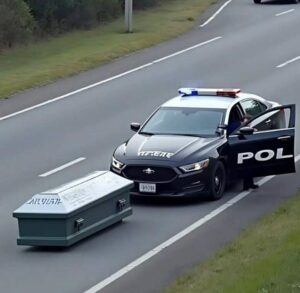 Sierżant dostrzegł na środku chodnika… trumnę. Kiedy otworzył wieko, zamarł z przerażenia.