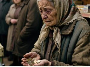 Babcia, z drżącymi rękami, powoli przeliczała monety, a zachowanie kasjera tak wszystkich zaskoczyło, że kolejka zamarła w osłupieniu.