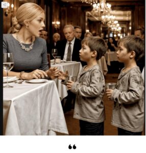 Dwoje bezdomnych bliźniaków podeszło do kobiety jedzącej w ekskluzywnej restauracji. „Proszę pani, czy możemy dostać resztki?” – mruknęła cicho jedna z nich. Kiedy podniosła wzrok, widelec wyślizgnął się jej z dłoni: byli wierną kopią synów, których straciła lata temu…