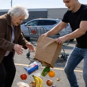 Na parkingu supermarketu młody mężczyzna wyrwał starszej kobiecie torbę z zakupami, rzucił ją na ziemię, a następnie zaatakował innego starszego mężczyznę, który po prostu próbował ją chronić. Młody mężczyzna nie mógł sobie jednak wyobrazić, co stanie się z nim zaledwie kilka sekund później.