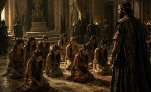 Po śmierci młodej królowej władca rozkazał sprowadzić do pałacu 12 młodych dziewcząt z różnych części imperium, aby mu „służyły”. Jednak po pierwszej nocy spędzonej sam na sam z dziewczętami, służący, którzy rano otworzyli drzwi do komnat cesarza, byli przerażeni tym, co zobaczyli w środku.